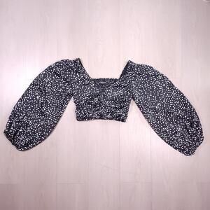 INTHEBEGINNING Los Angeles Puff Sleeve Polka Dot Crop Top – Black/White, Size S
